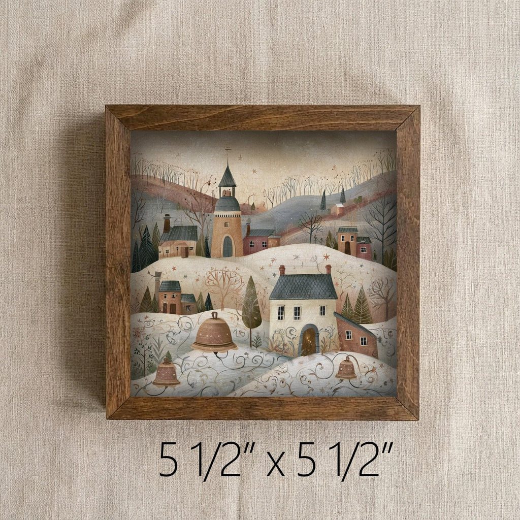Framed Winter Village Art Print | Rustic Christmas Farmhouse Decor