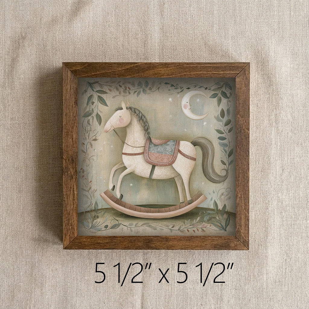 Framed Rocking Horse Art Print | Vintage Christmas Nursery Decor