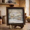 Framed Deer Family Art Print | Rustic Winter Farmhouse Decor