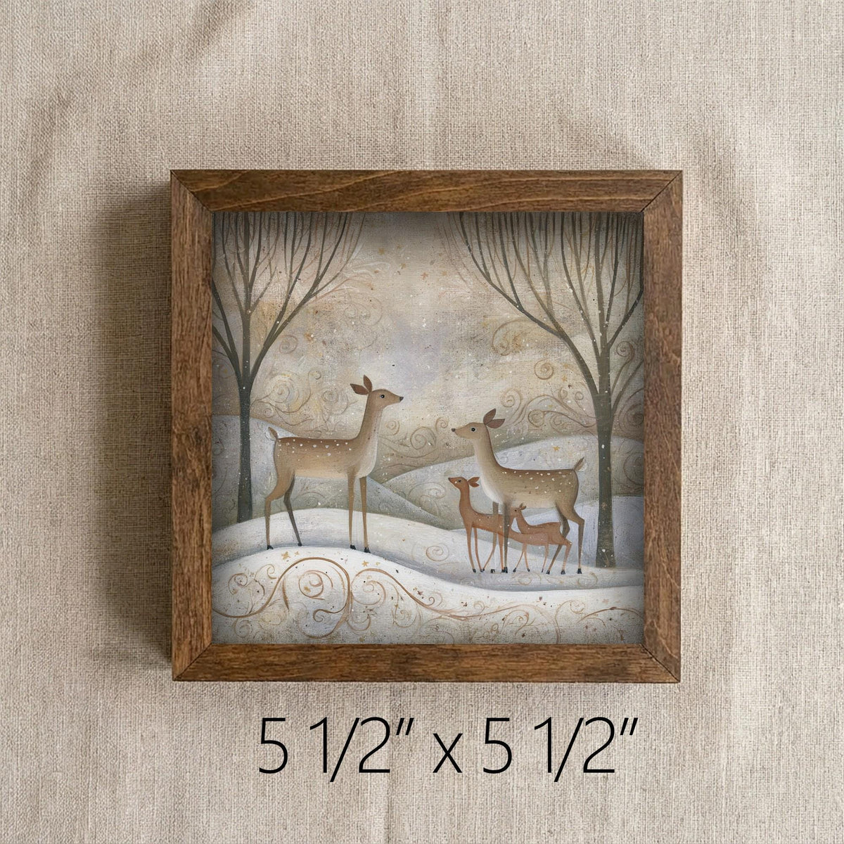 Framed Deer Family Art Print | Rustic Winter Farmhouse Decor