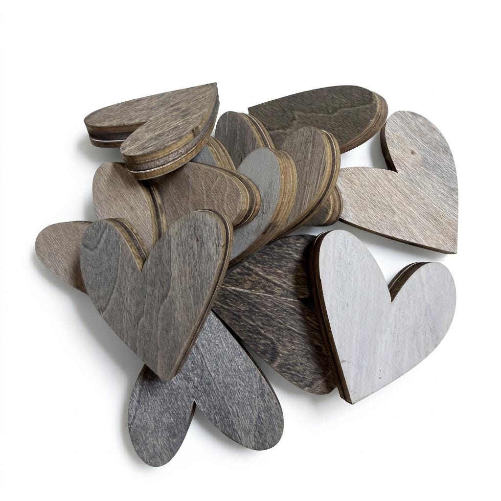 Wood Heart Decor Set | Rustic Farmhouse Decor | Tiered Tray Heart Accents | Handmade Wooden Gift Idea - Set of 10 - TheGrumpyRooster