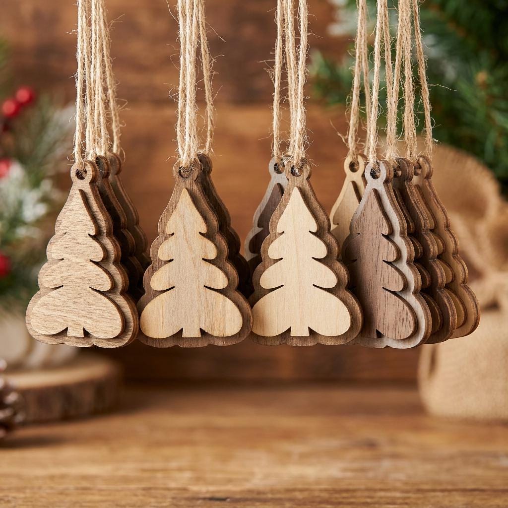 Wood Christmas Tree Ornament Set of 6 | Rustic Farmhouse Christmas Decor | Mini Tree Ornaments | Handmade Holiday Gift - TheGrumpyRooster