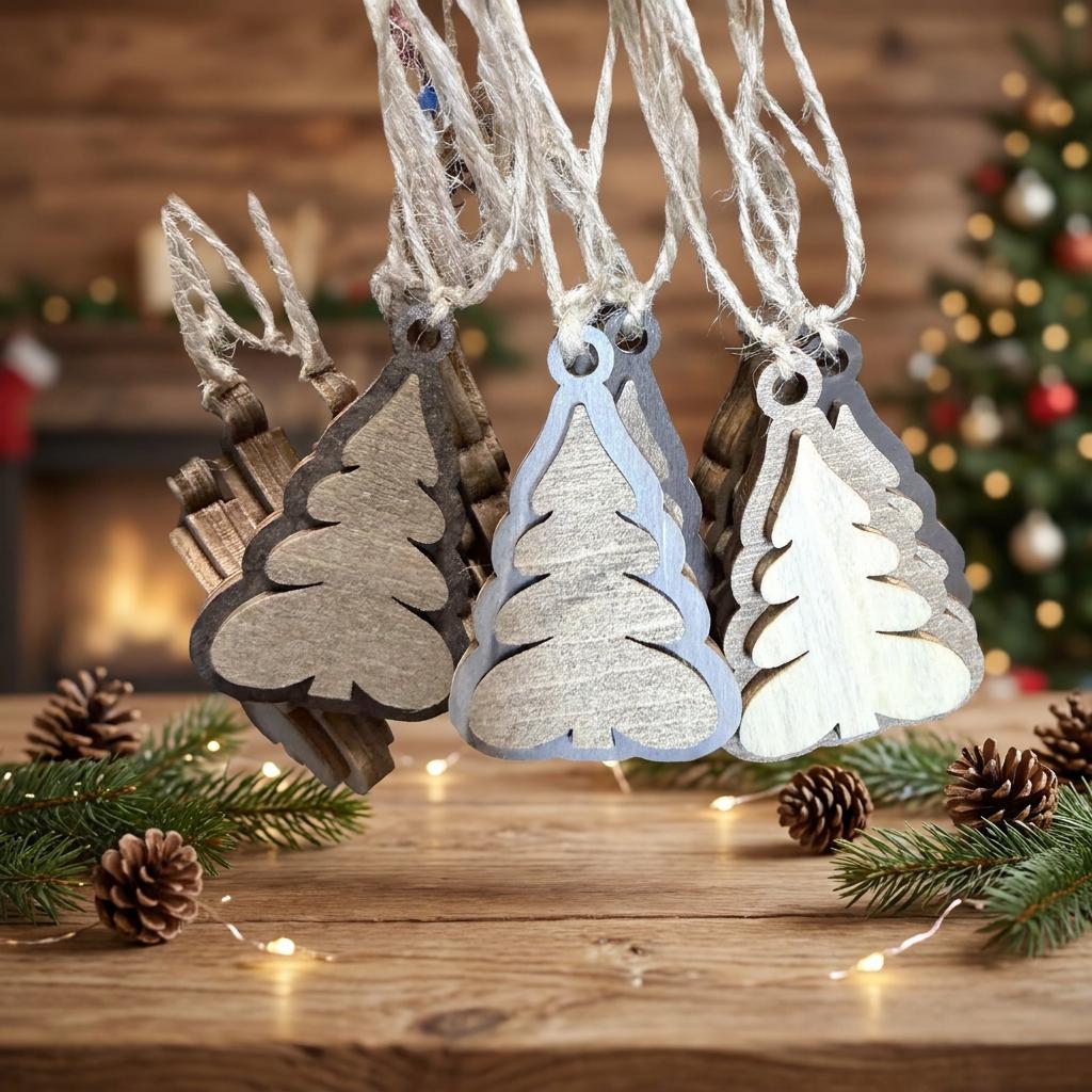 Wood Christmas Tree Ornament Set of 6 | Rustic Farmhouse Christmas Decor | Mini Tree Ornaments | Handmade Holiday Gift - TheGrumpyRooster