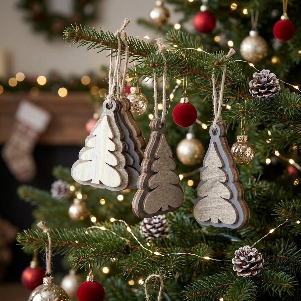 Wood Christmas Tree Ornament Set of 6 | Rustic Farmhouse Christmas Decor | Mini Tree Ornaments | Handmade Holiday Gift - TheGrumpyRooster