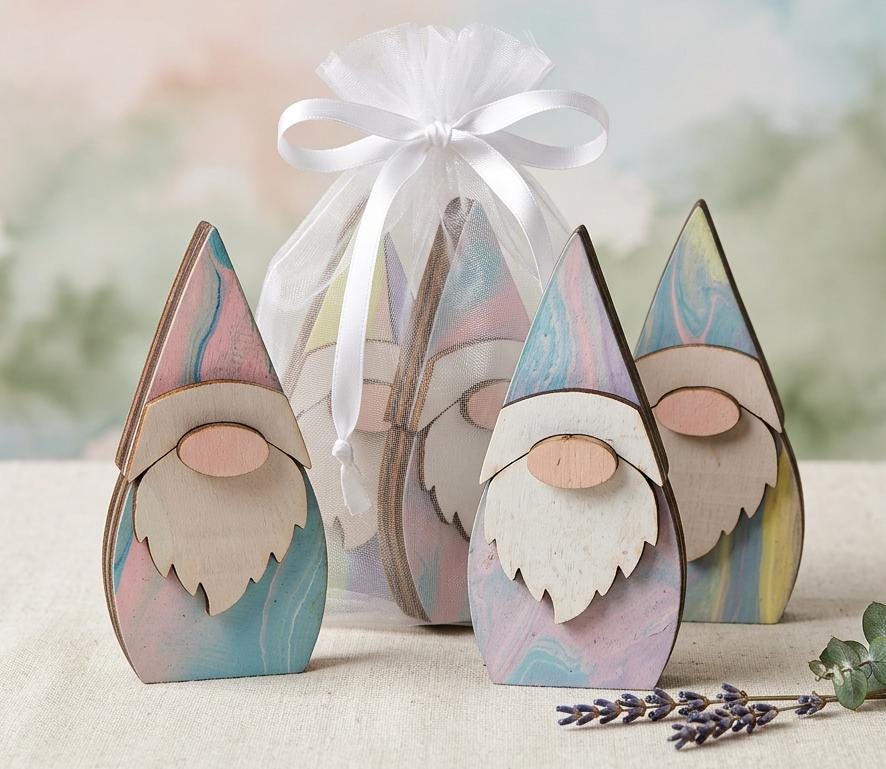Pastel Wood Gnome Shelf Sitters - Set of 3 - Each is OOAK | Tiered Tray Decor | Paint Swirled Mini Figurines - TheGrumpyRooster