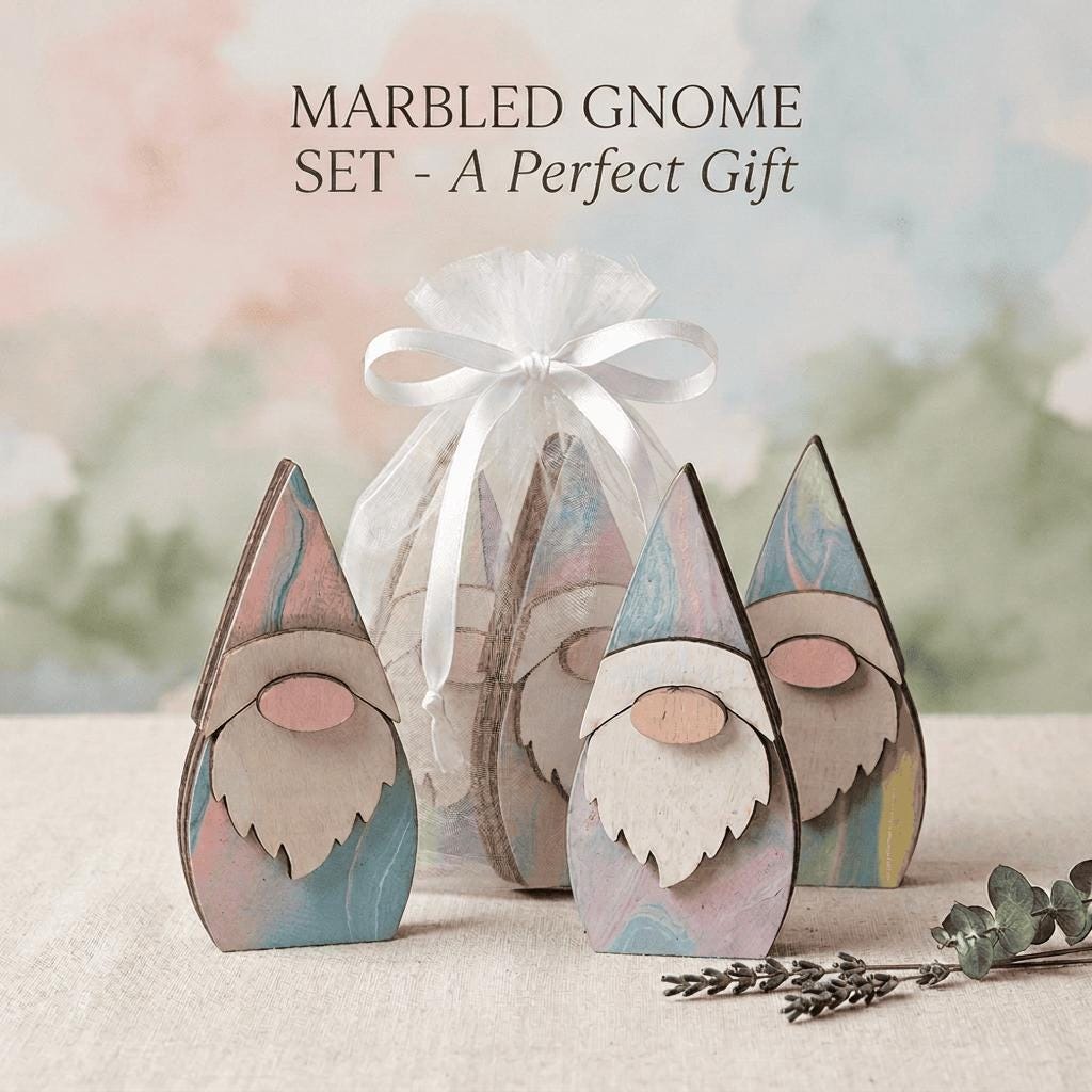 Pastel Wood Gnome Shelf Sitters - Set of 3 - Each is OOAK | Tiered Tray Decor | Paint Swirled Mini Figurines - TheGrumpyRooster