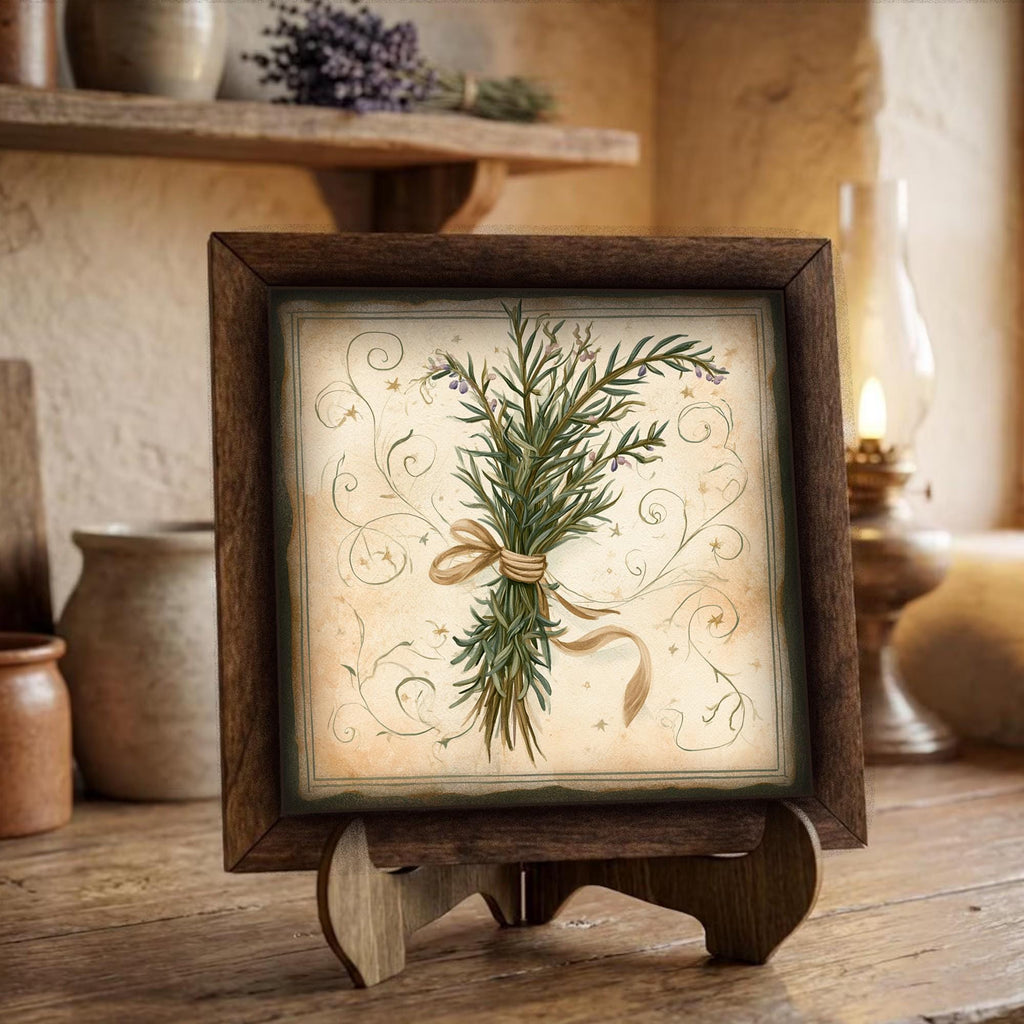 Framed Rosemary and Lavender Art Print | Rustic Farmhouse Shelf Decor
