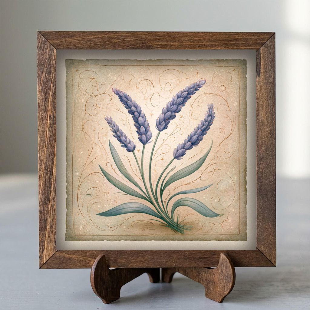 Framed Lavender Art Print | Rustic Farmhouse Shelf Decor (Easel Included)