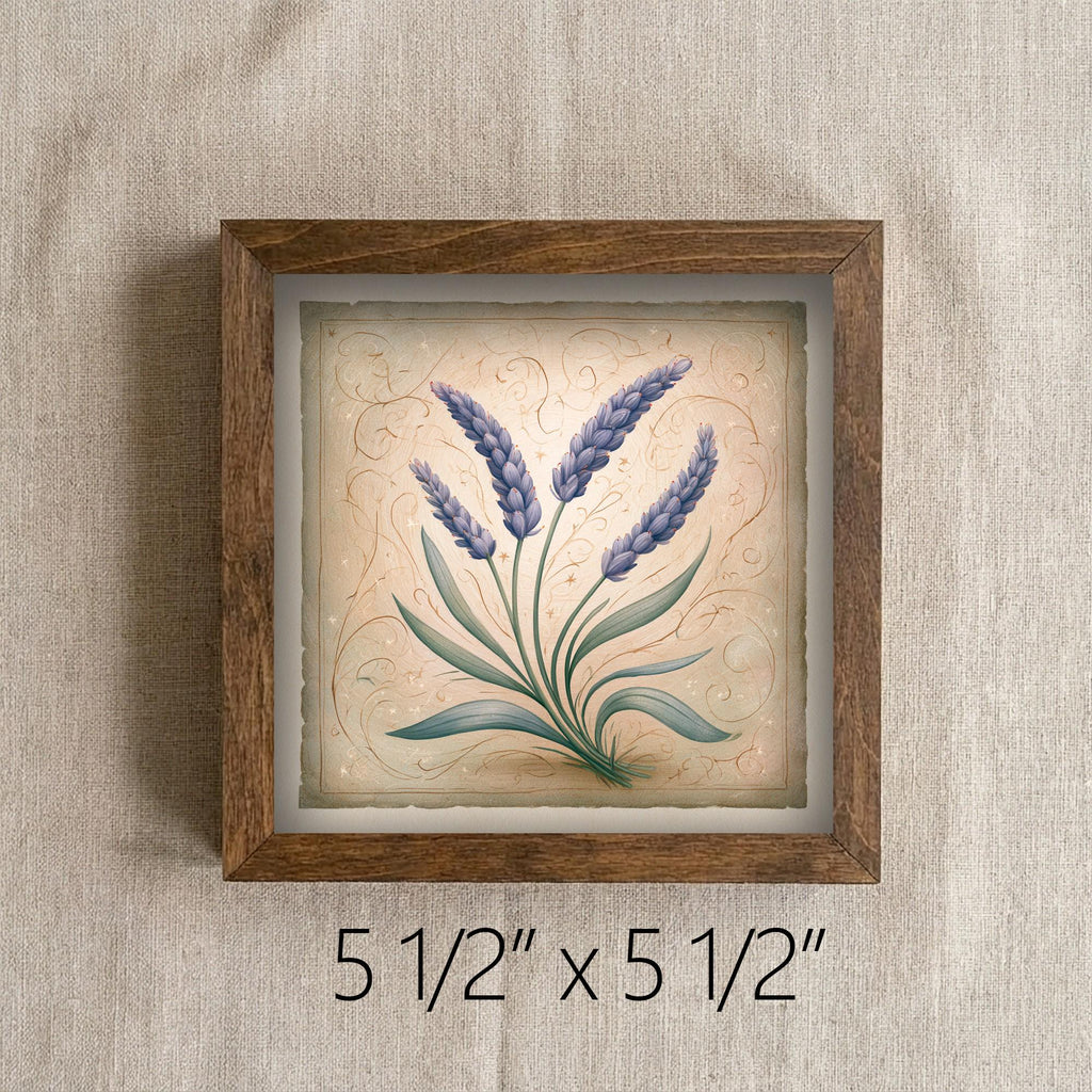 Framed Lavender Art Print | Rustic Farmhouse Shelf Decor (Easel Included)