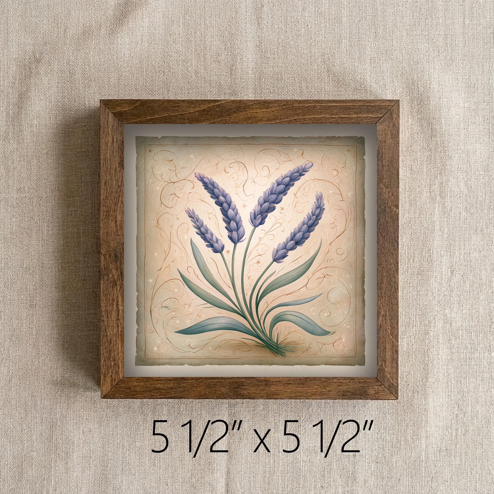 Framed Lavender Art Print | Rustic Farmhouse Shelf Decor (Easel Included)
