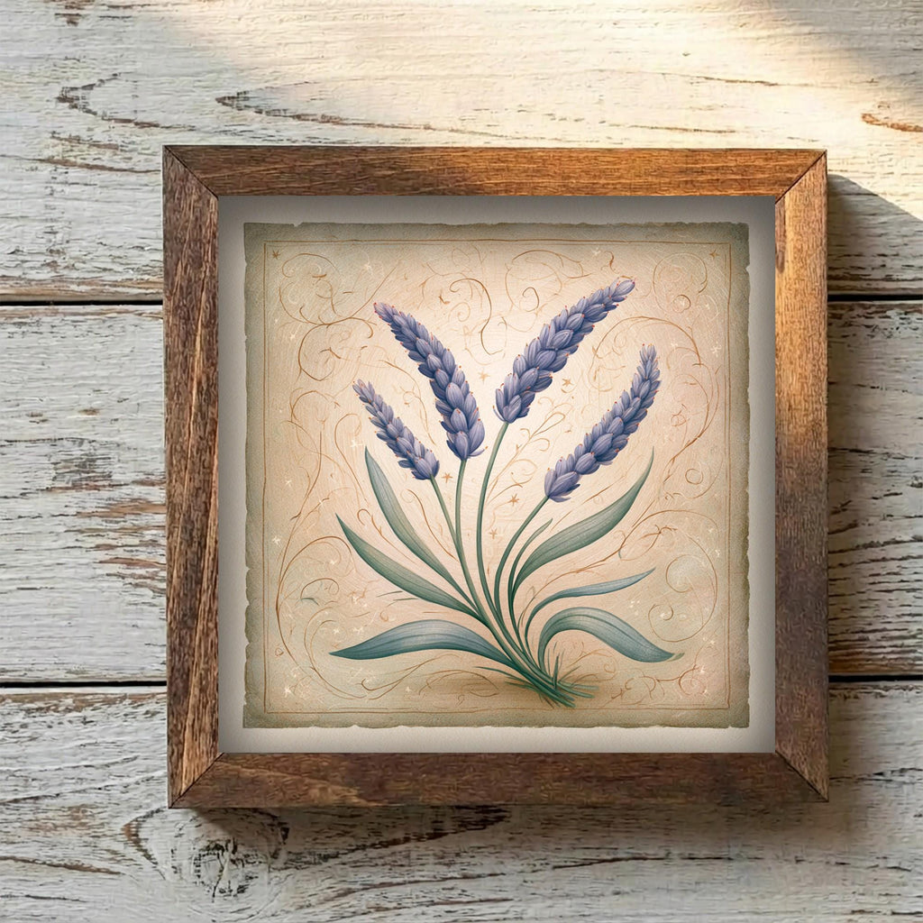 Framed Lavender Art Print | Rustic Farmhouse Shelf Decor (Easel Included)