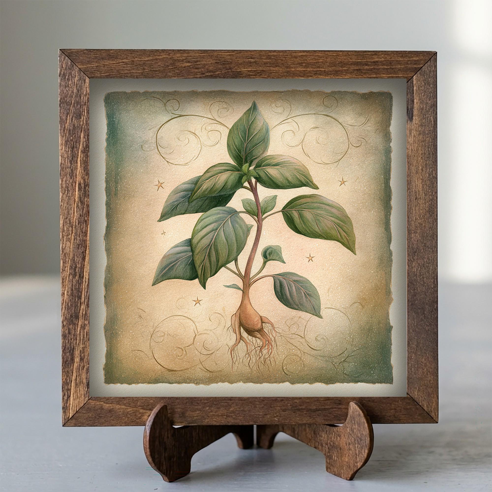 Framed Botanical Plant Art Print | Rustic Farmhouse Shelf Decor