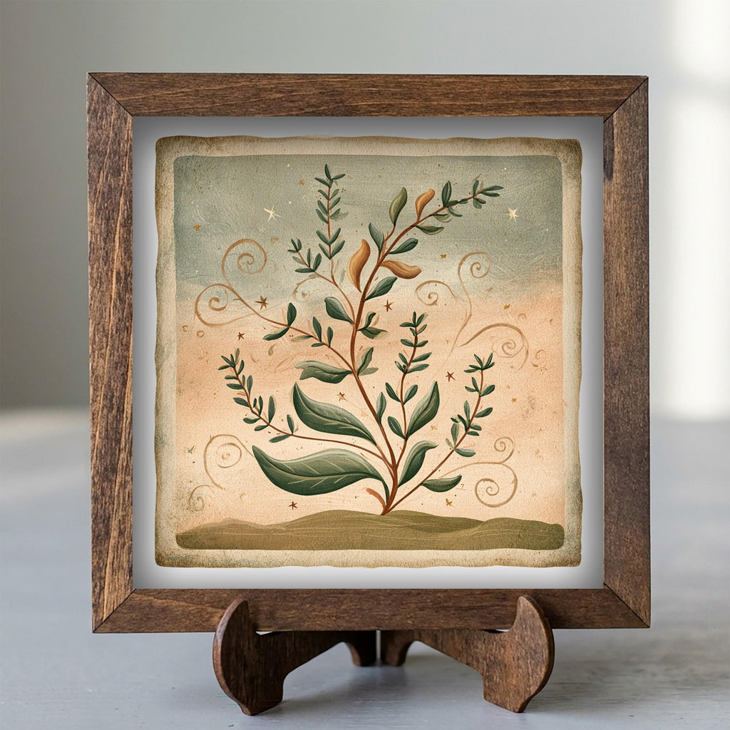 Framed Herbal Botanical Art Print | Rustic Farmhouse Shelf Decor