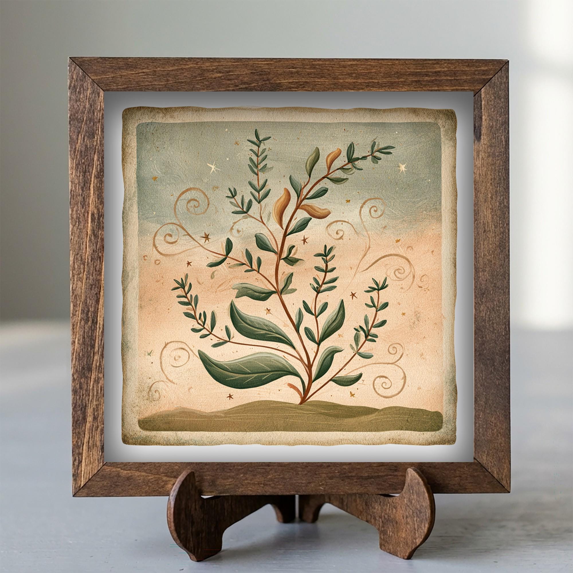 Framed Herbal Botanical Art Print | Rustic Farmhouse Shelf Decor