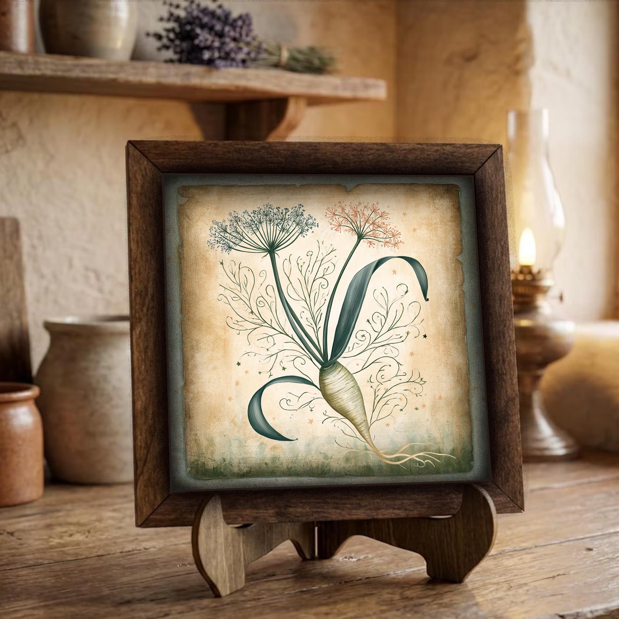 Framed Herb Garden Art Print | Rustic Farmhouse Shelf Decor