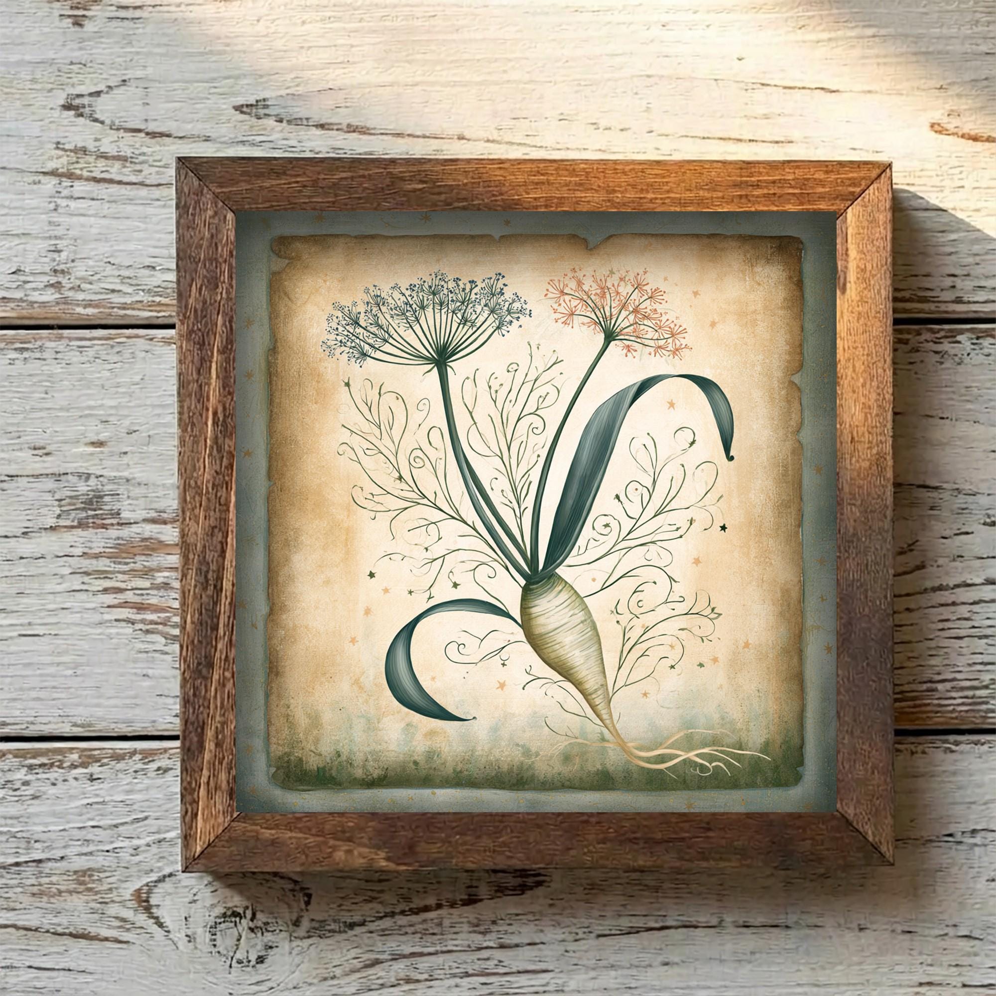 Framed Herb Garden Art Print | Rustic Farmhouse Shelf Decor