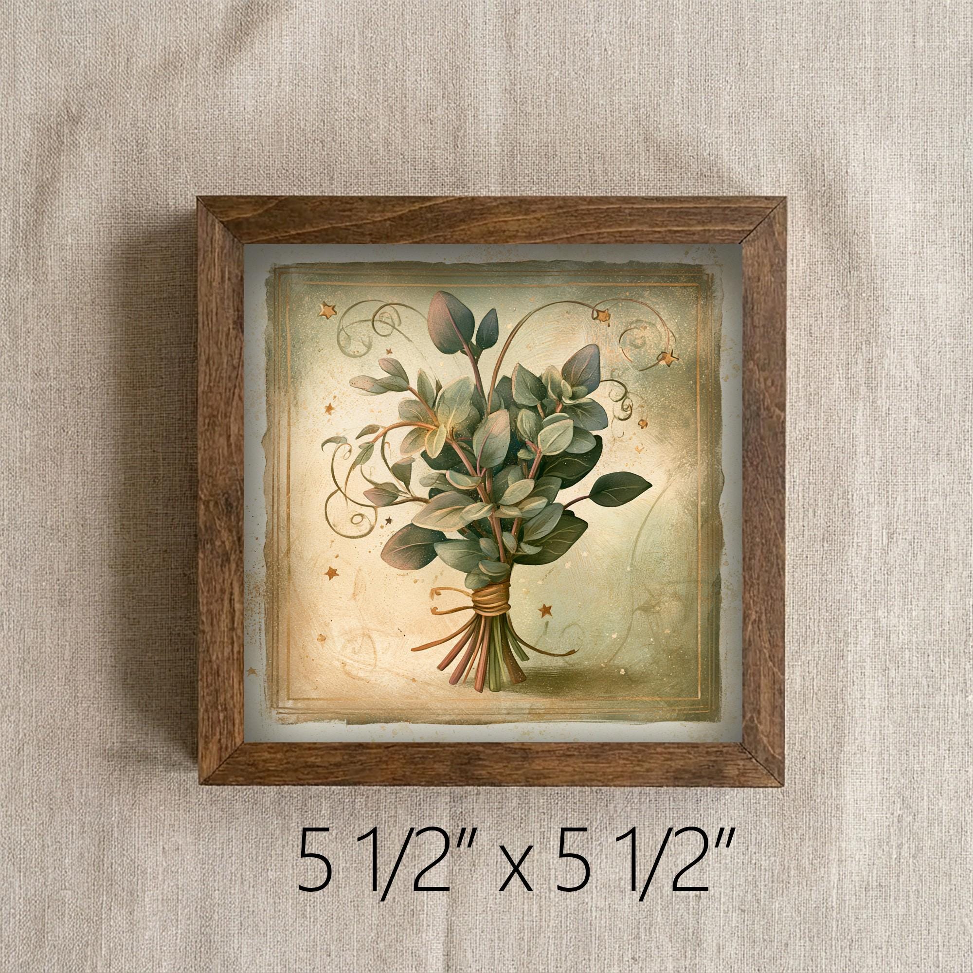Framed Eucalyptus Bouquet Art Print | Rustic Farmhouse Shelf Decor