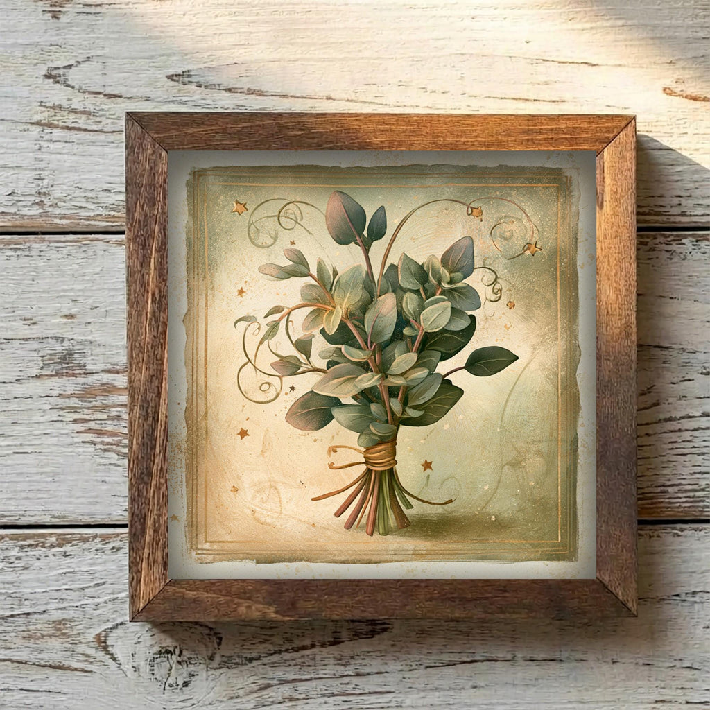 Framed Eucalyptus Bouquet Art Print | Rustic Farmhouse Shelf Decor