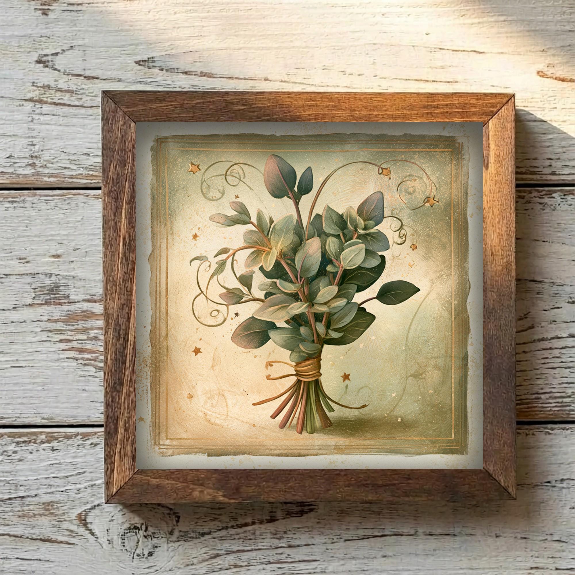 Framed Eucalyptus Bouquet Art Print | Rustic Farmhouse Shelf Decor