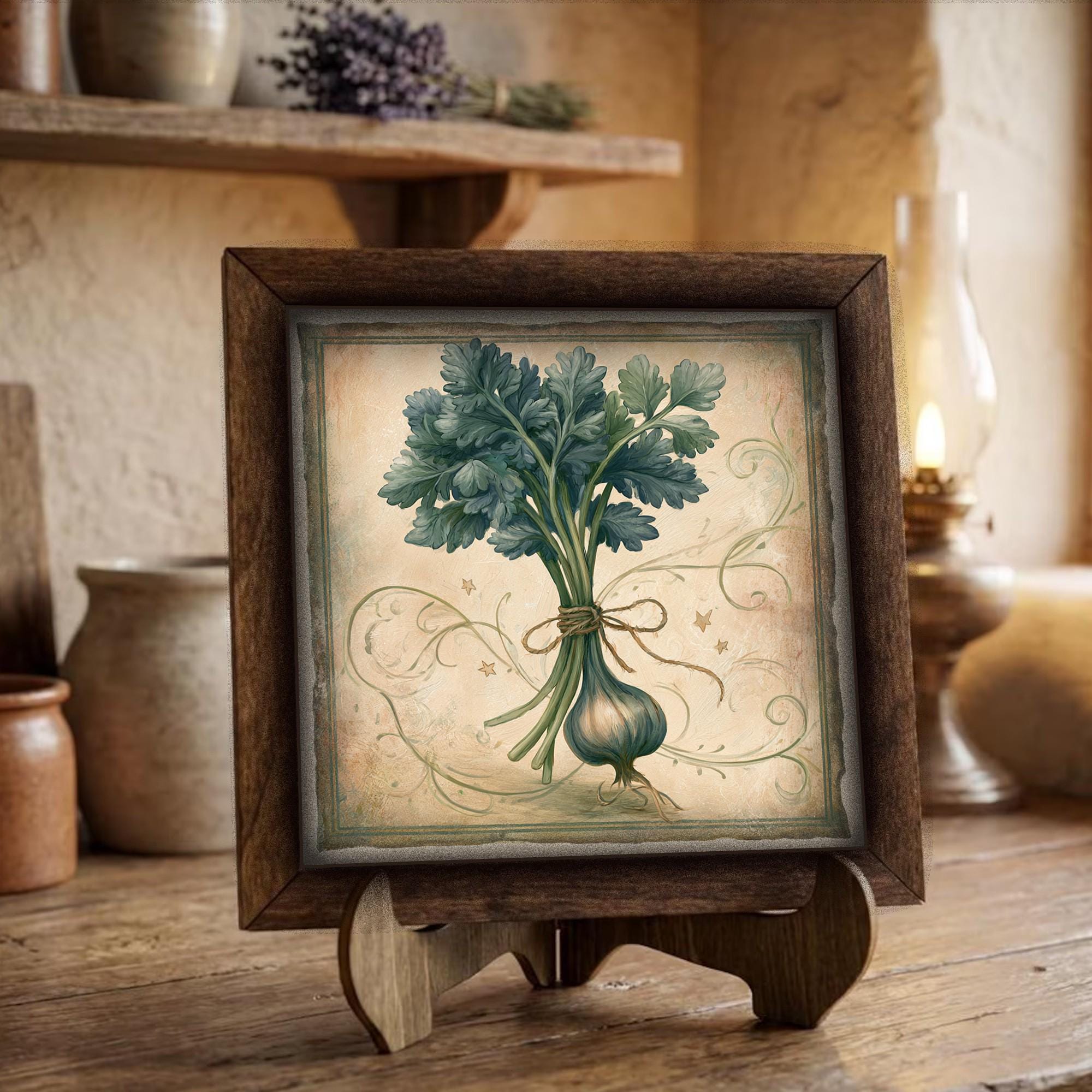Framed Herb Bundle Art Print | Rustic Farmhouse Shelf Decor