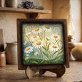 Framed Daisy Art Print | Rustic Farmhouse Shelf Decor (Easel Included)