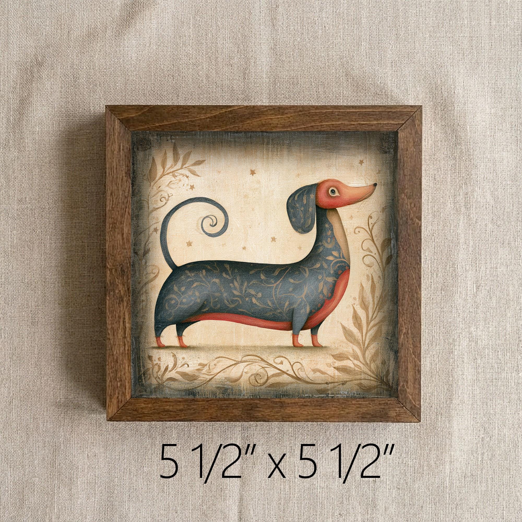 Framed Dachshund Art Print | Rustic Farmhouse Dog Decor (Easel Included)