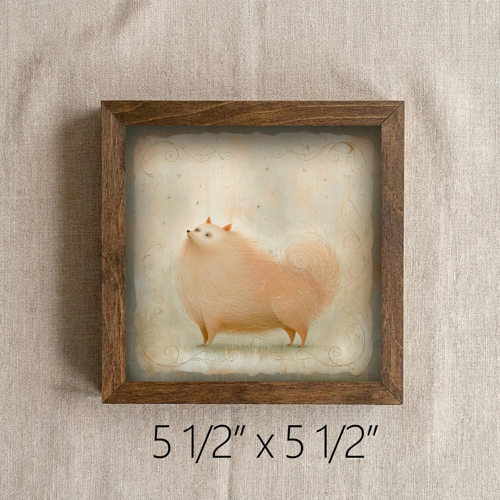Framed Pomeranian Art Print | Rustic Farmhouse Dog Decor (Easel Included)