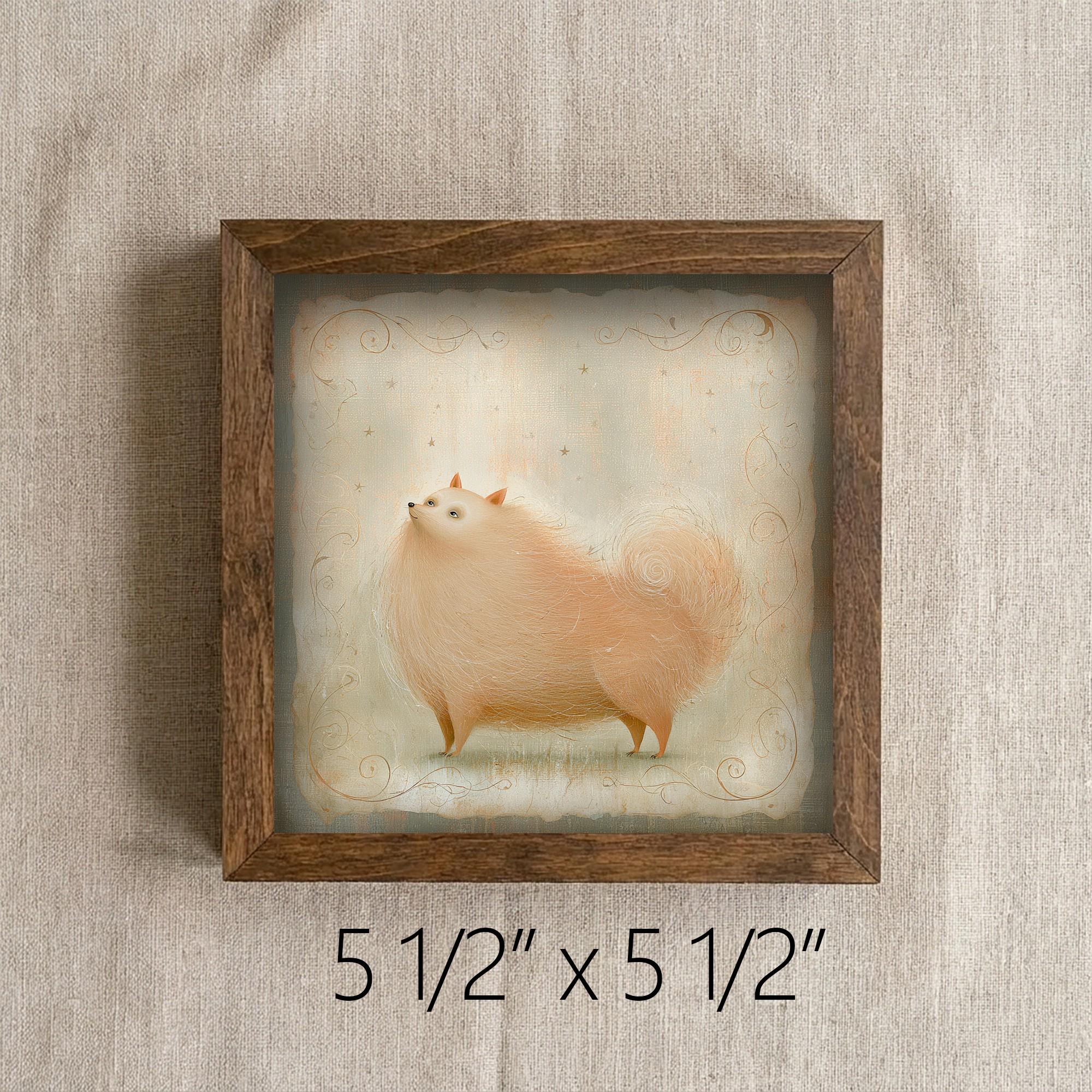 Framed Pomeranian Art Print | Rustic Farmhouse Dog Decor (Easel Included)