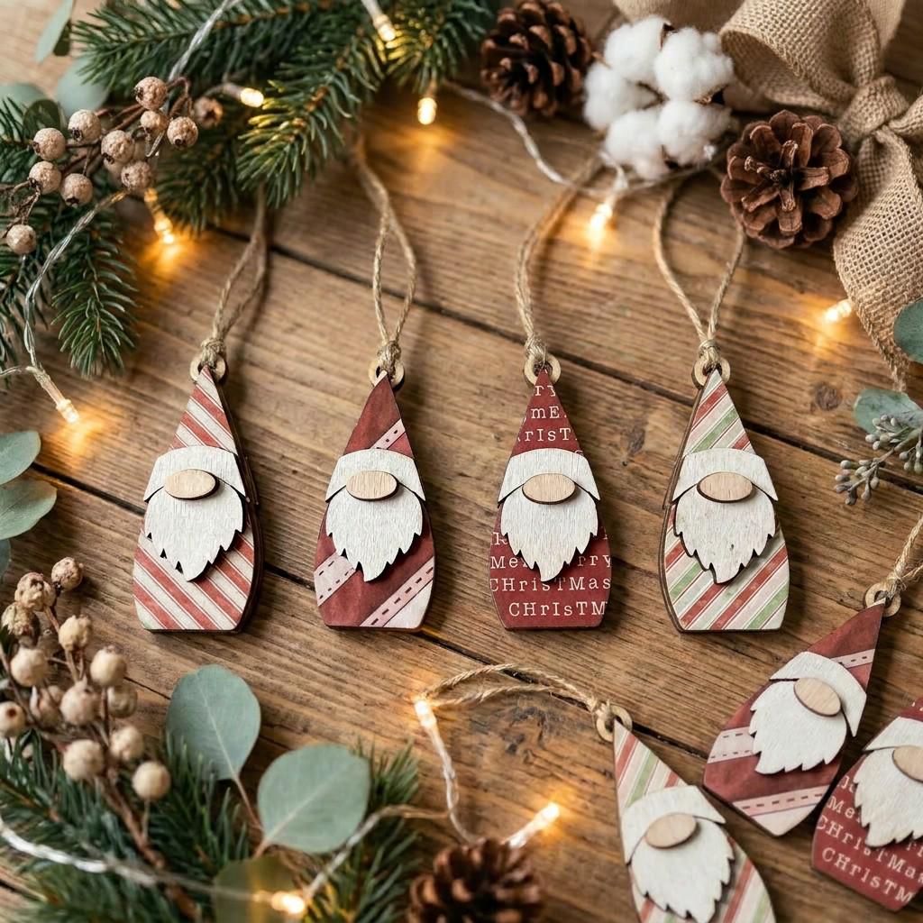 Wood Christmas Gnome Ornaments Set | Rustic Farmhouse Holiday Decor (Set of 3)