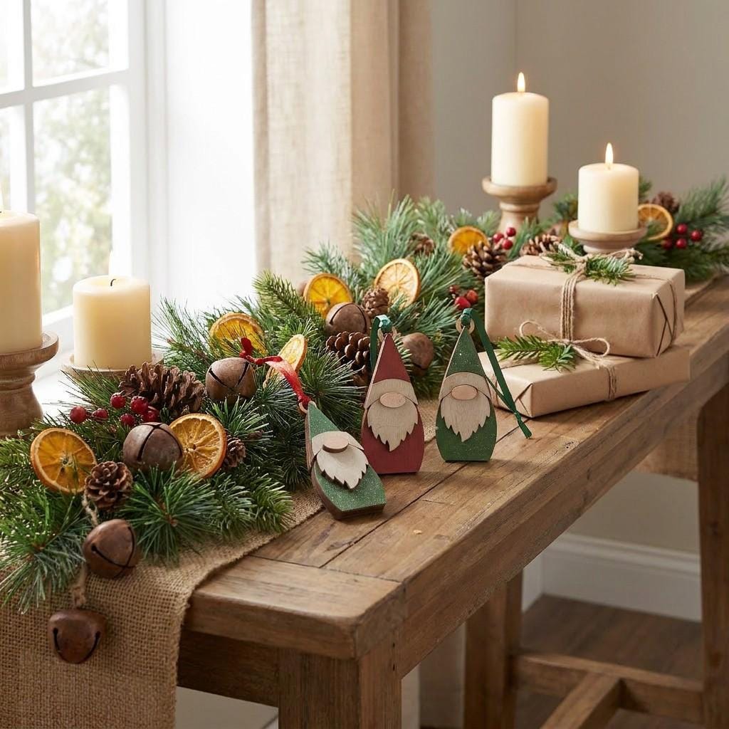 Wood Gnome Christmas Ornaments Set | Rustic Farmhouse Holiday Decor (Set of 3)