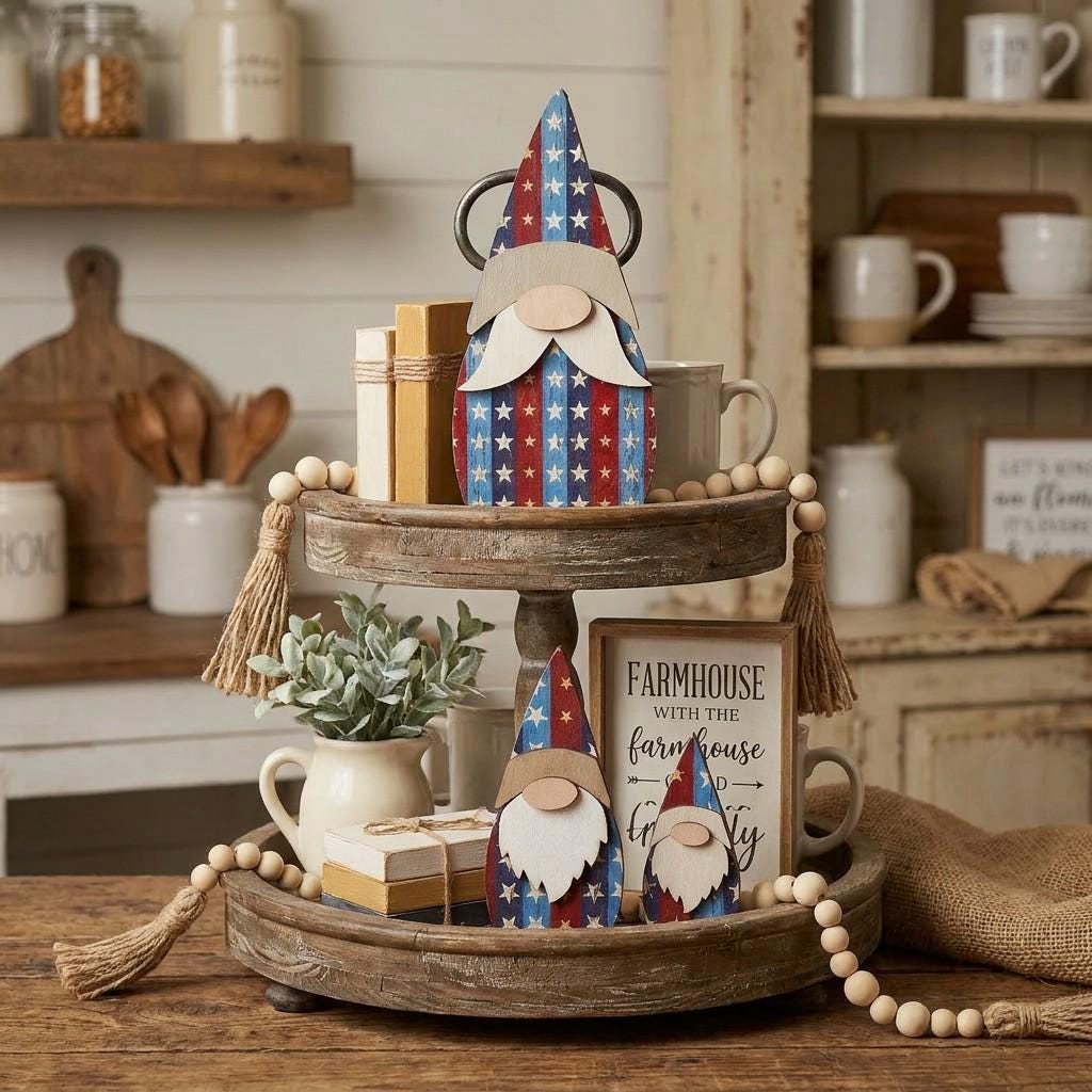 Patriotic Americana Gnome Set | Rustic Farmhouse Shelf Decor (3 Sizes)