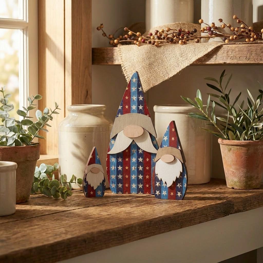 Patriotic Americana Gnome Set | Rustic Farmhouse Shelf Decor (3 Sizes)