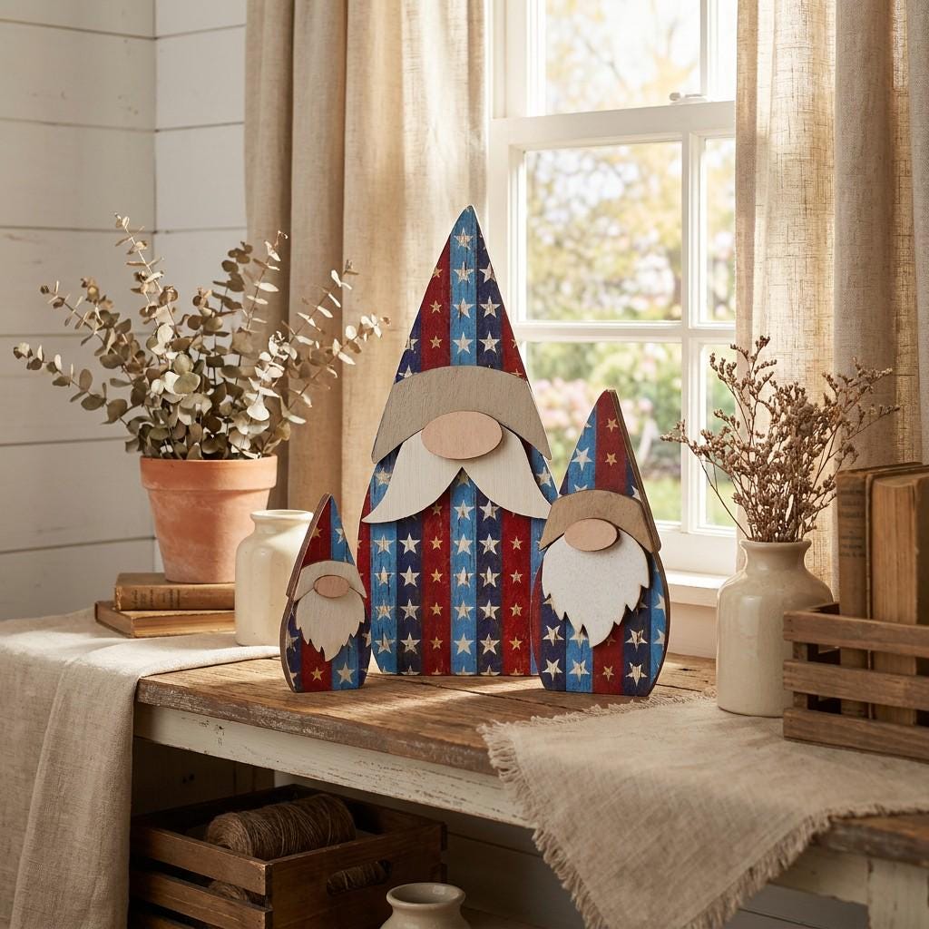 Patriotic Americana Gnome Set | Rustic Farmhouse Shelf Decor (3 Sizes)