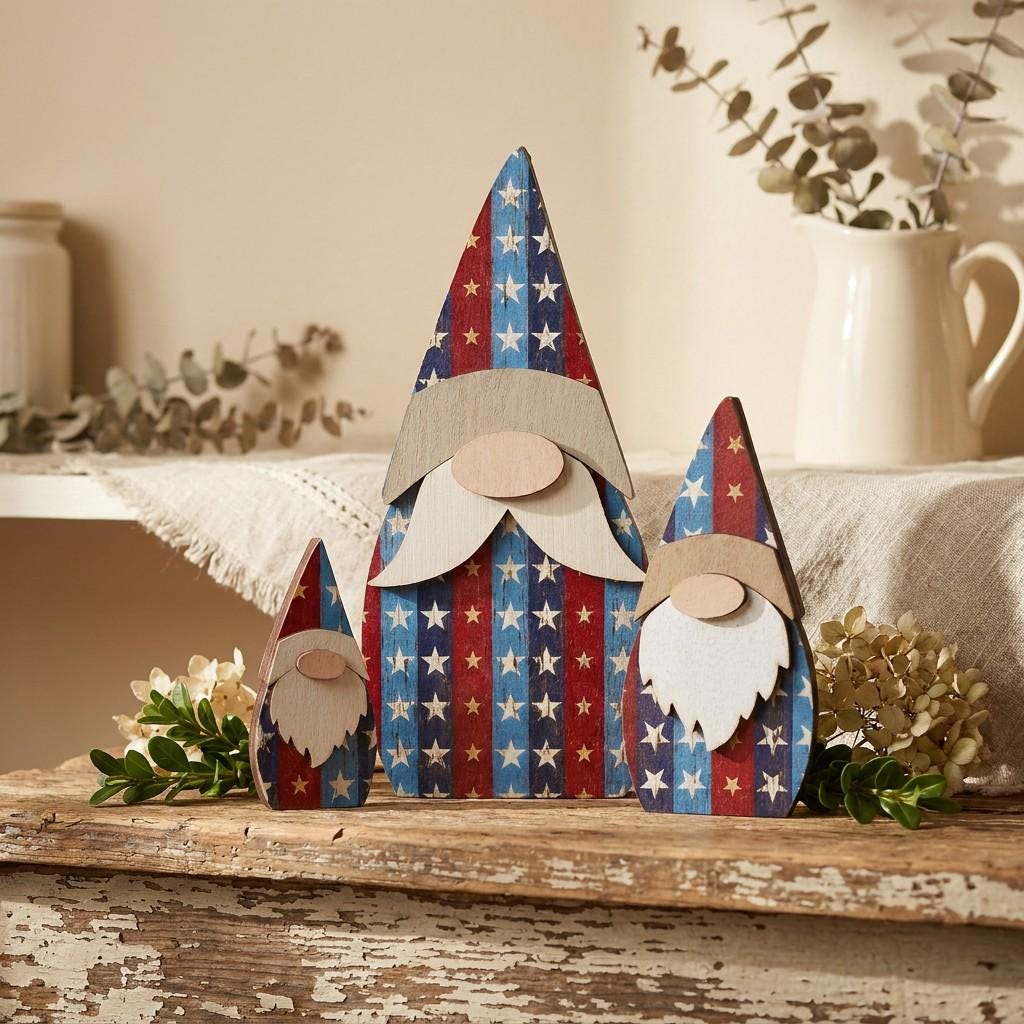 Patriotic Americana Gnome Set | Rustic Farmhouse Shelf Decor (3 Sizes)