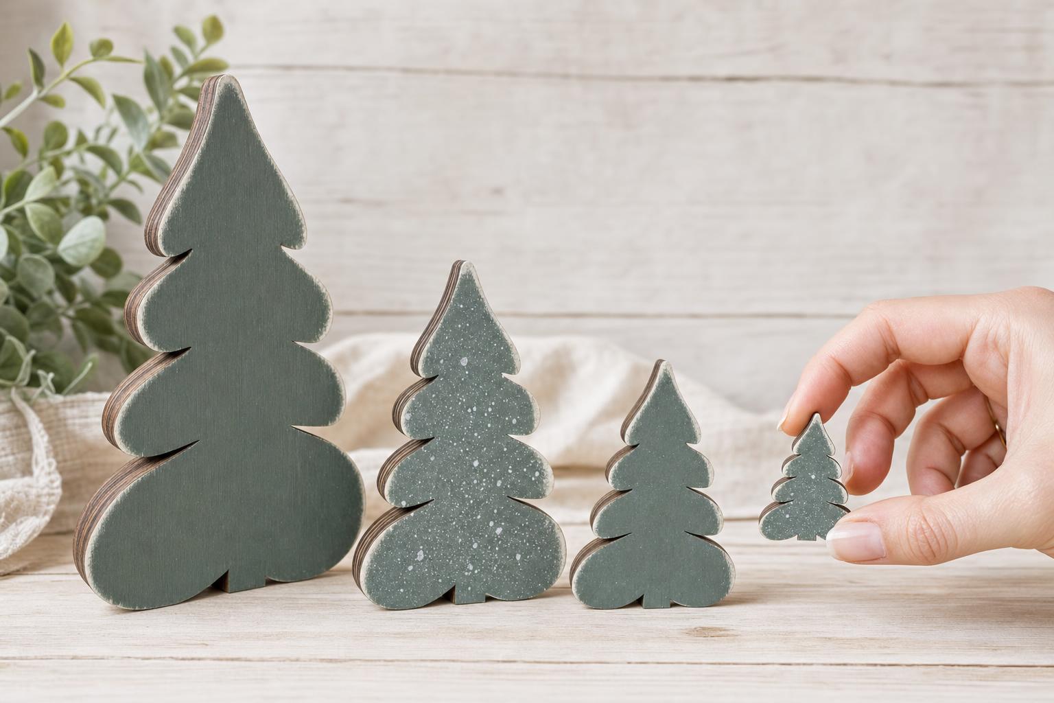 Wooden Christmas Trees Tiered Tray Decor | Set of 4 | Farmhouse Holiday Shelf Sitter | Dark Green | Graduated Sizes | Handmade Wood Decor - TheGrumpyRooster