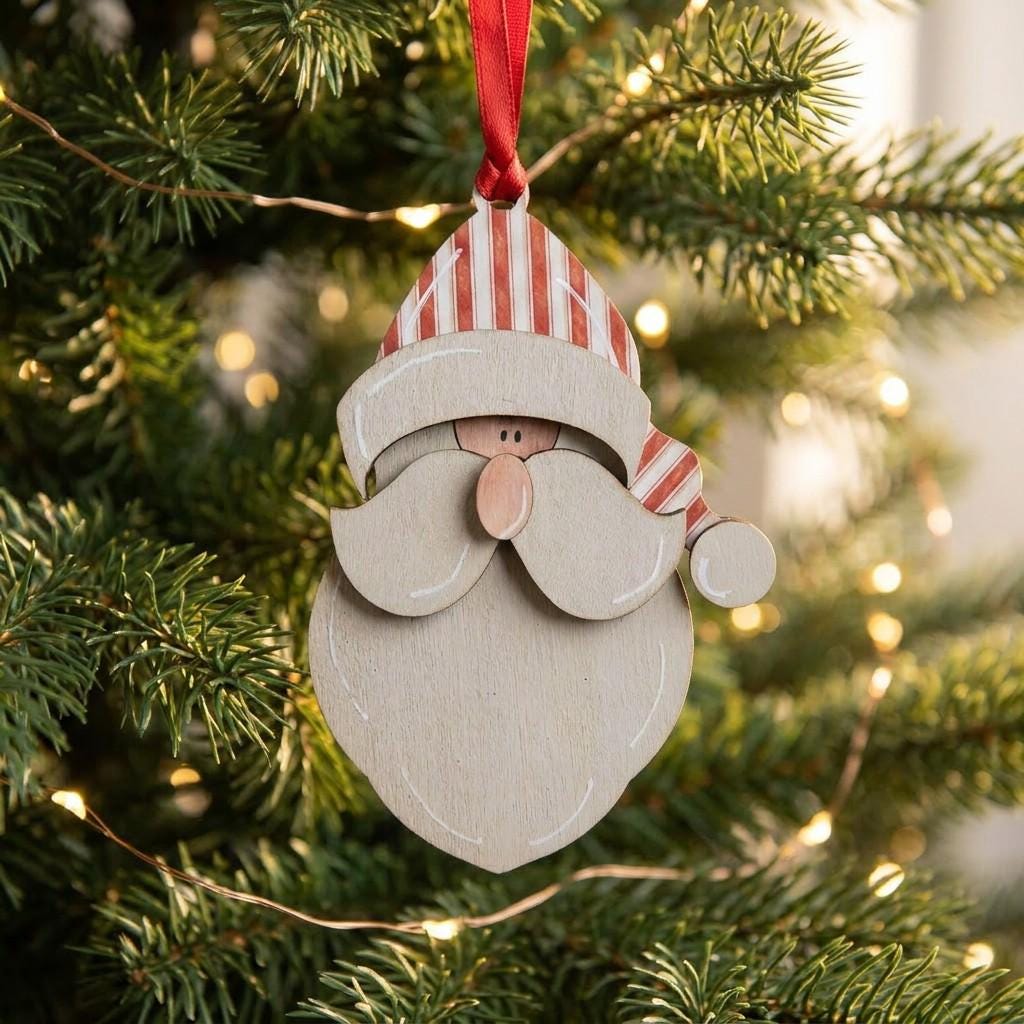 Handmade Wood Santa Ornament | Rustic Farmhouse Christmas Tree Decor