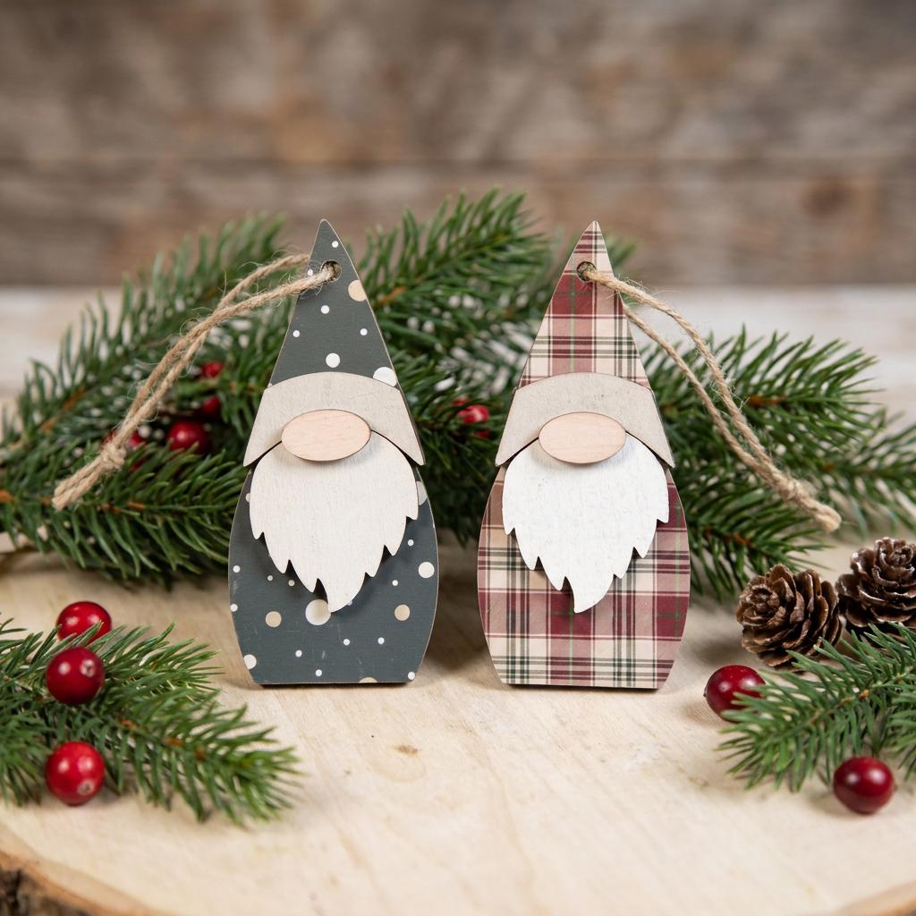 Pair of Reversible Gnome Holiday Ornaments | Rustic Farmhouse Christmas Decor | Christmas Tree Ornaments - TheGrumpyRooster