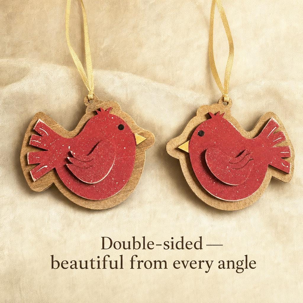 Wooden Cardinal Christmas Ornament | Laser Cut Double Sided Bird Ornament | Handmade | Single Set of 3 10 25 | Bulk - TheGrumpyRooster