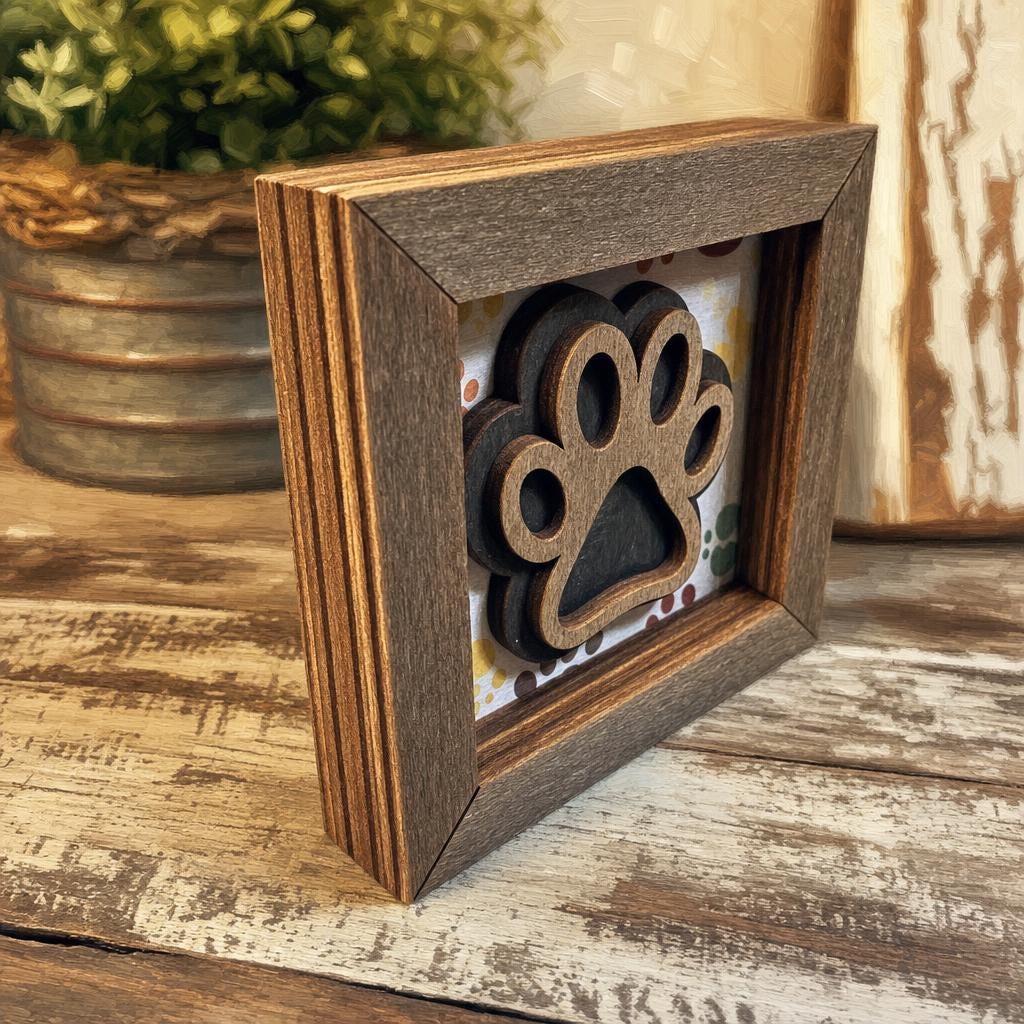 Wooden Paw Print Shelf Sitter Block | Dog Lover Gift | Laser Cut Shadowbox | Farmhouse Dog Decor | Dog Mom - TheGrumpyRooster