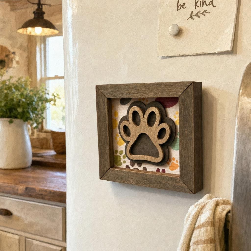 Wooden Paw Print Shelf Sitter Block | Dog Lover Gift | Laser Cut Shadowbox | Farmhouse Dog Decor | Dog Mom - TheGrumpyRooster