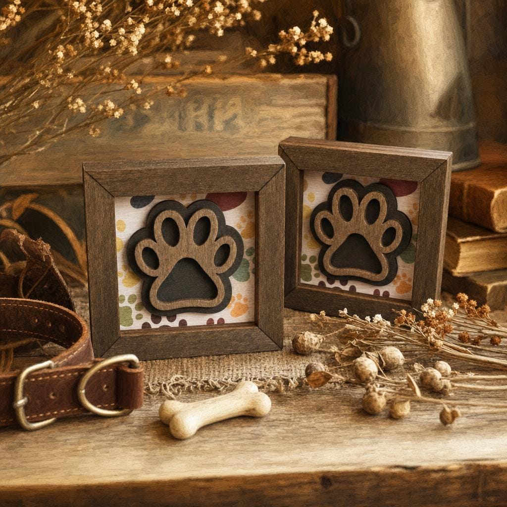 Wooden Paw Print Shelf Sitter Block | Dog Lover Gift | Laser Cut Shadowbox | Farmhouse Dog Decor | Dog Mom - TheGrumpyRooster
