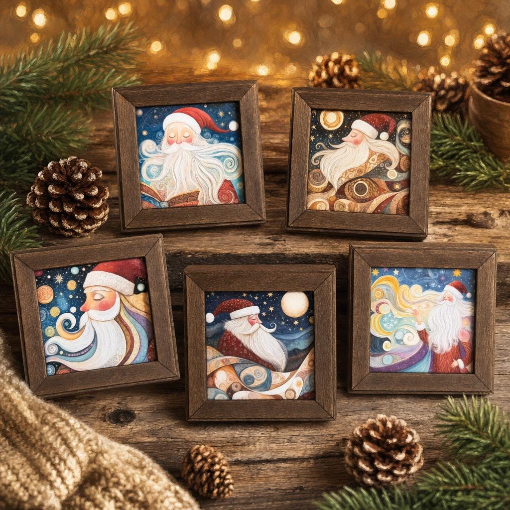 Santa Shelf Sitter Sign | Wood Block Christmas Decor | Set of 5 Styles | Standalone or Fridge Magnet | Farmhouse Santa - TheGrumpyRooster