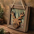 Wooden Reindeer Ornament | Framed Layered Wood Christmas Ornament | Rustic Farmhouse Holiday Decor | Dark Walnut | Handmade Laser Cut - TheGrumpyRooster