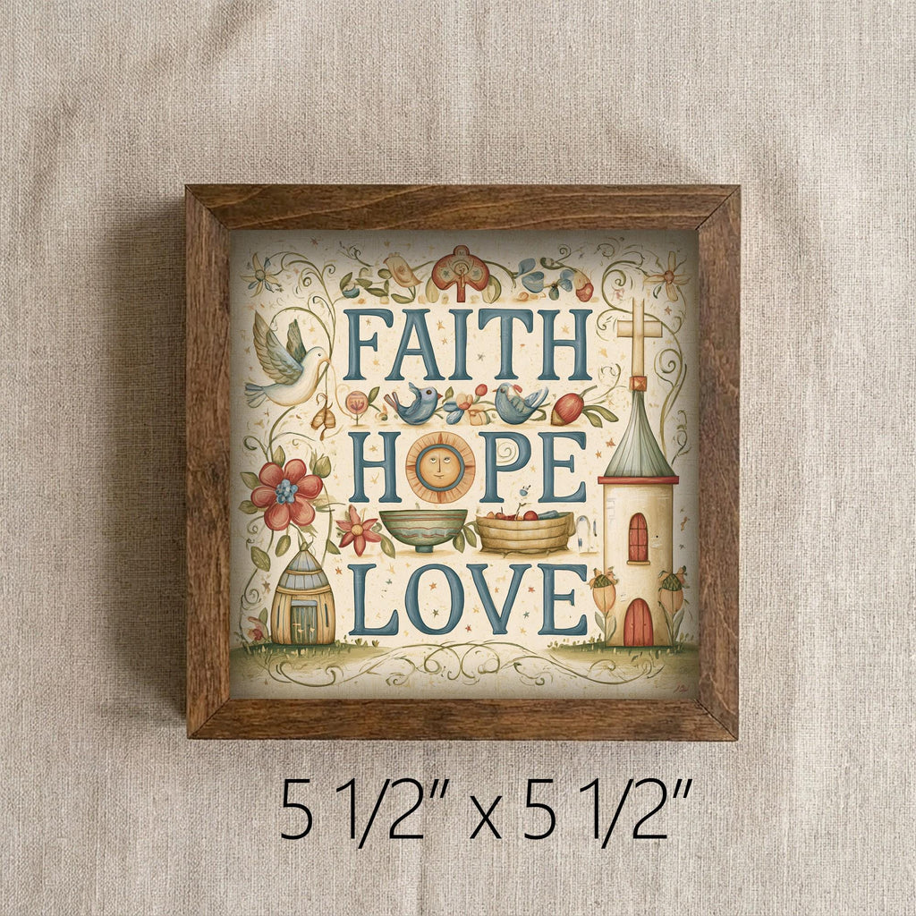 Framed Faith Hope Love Art Print | Rustic Farmhouse Tiered Tray Decor