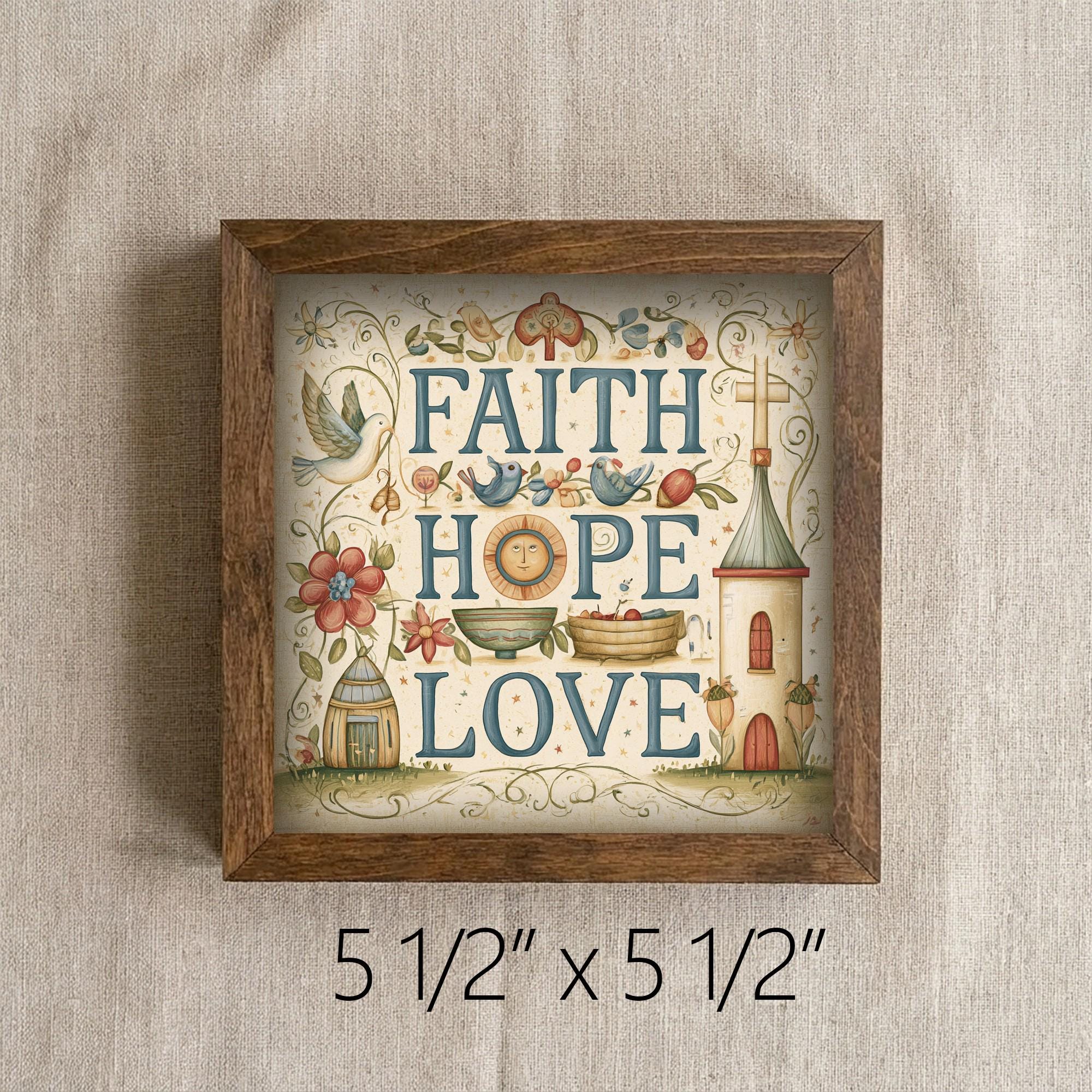 Framed Faith Hope Love Art Print | Rustic Farmhouse Tiered Tray Decor