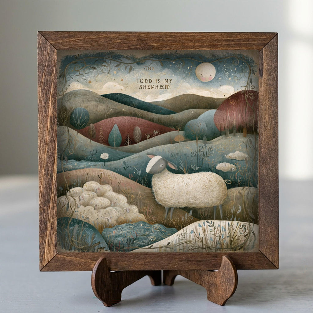Framed Lord Is My Shepherd Art Print | Rustic Faith Tiered Tray Decor