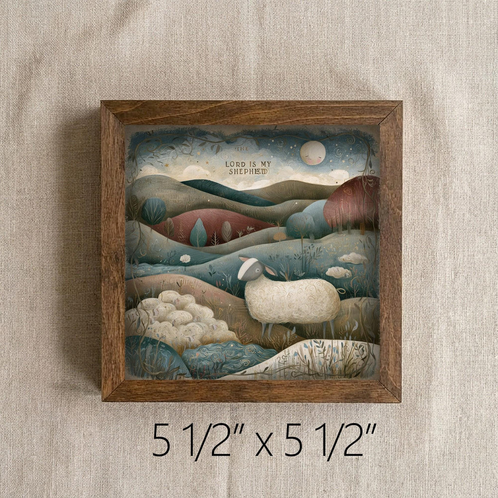 Framed Lord Is My Shepherd Art Print | Rustic Faith Tiered Tray Decor