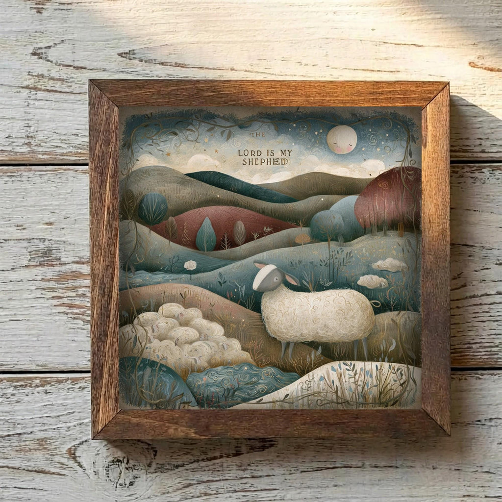 Framed Lord Is My Shepherd Art Print | Rustic Faith Tiered Tray Decor