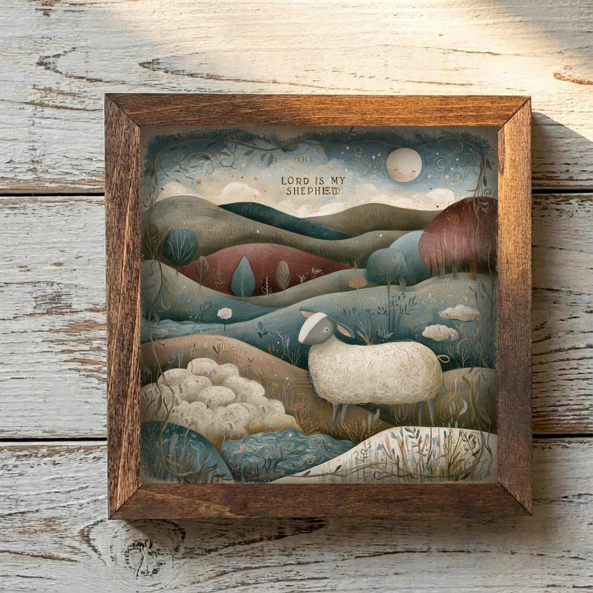 Framed Lord Is My Shepherd Art Print | Rustic Faith Tiered Tray Decor