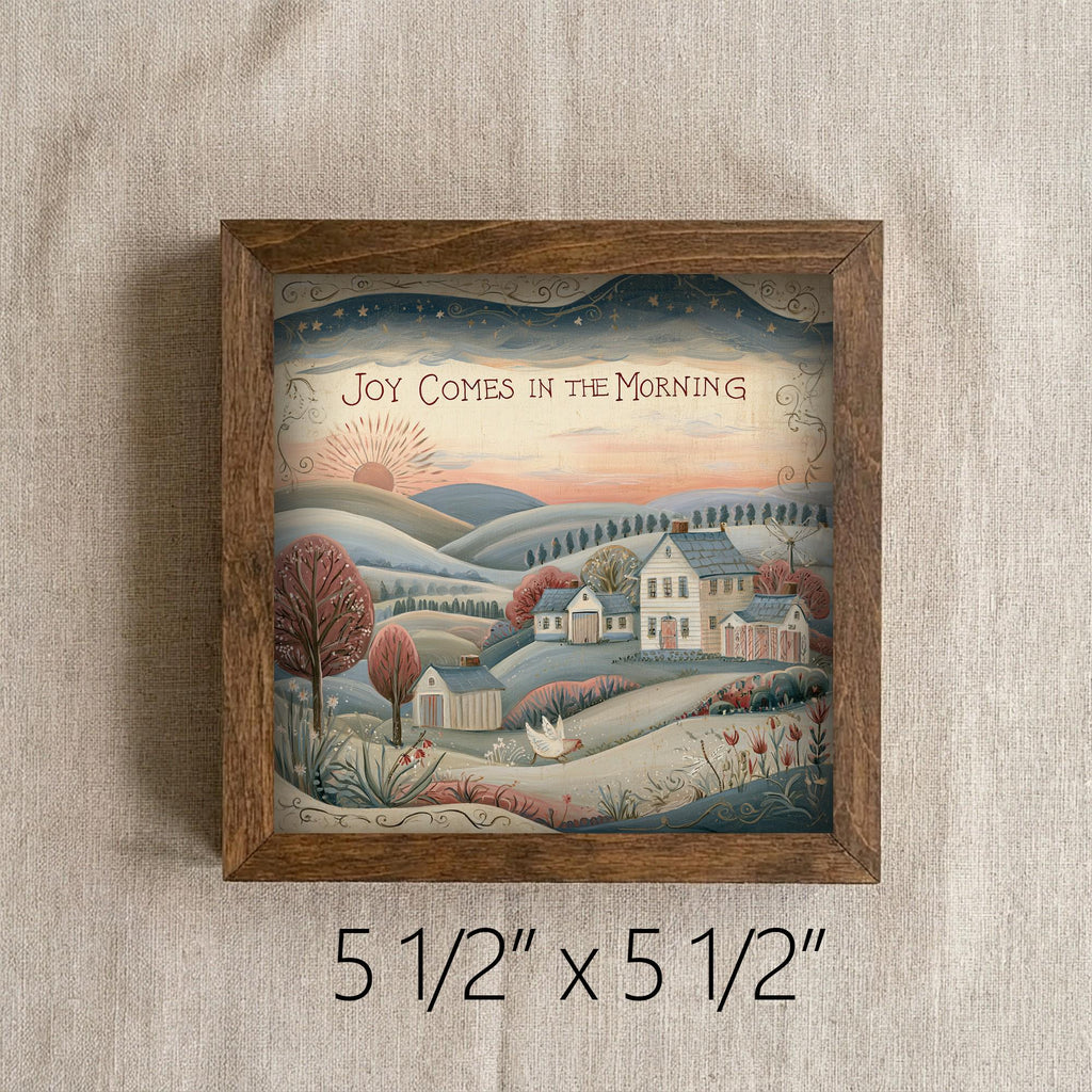 Framed Joy Comes in the Morning Art Print | Rustic Farmhouse Tiered Tray Decor